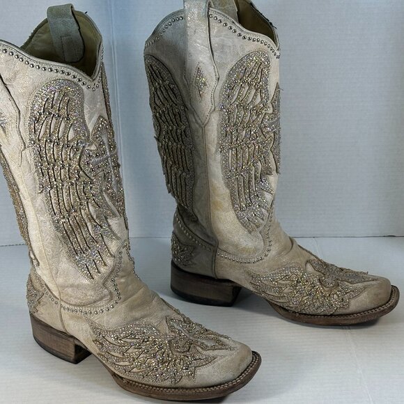 WOMENS SIZE 9.5 WHITE CORRAL BOOTS - Picture 1 of 16